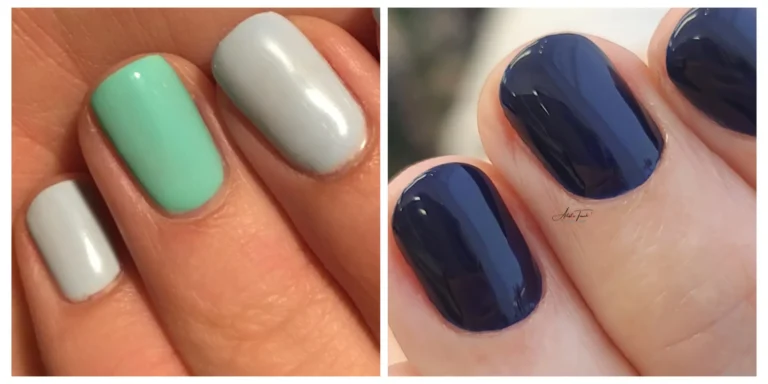 Side-by-side comparison of e-file manicure technique versus traditional manicure showing difference in nail prep methods