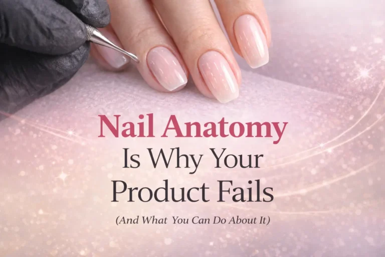 Nail anatomy education graphic explaining why product retention fails due to natural nail structure rather than application technique.