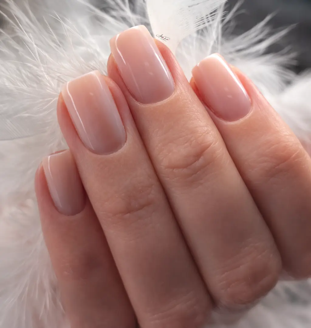 Dual form BIAB cover pink square nails natural finish