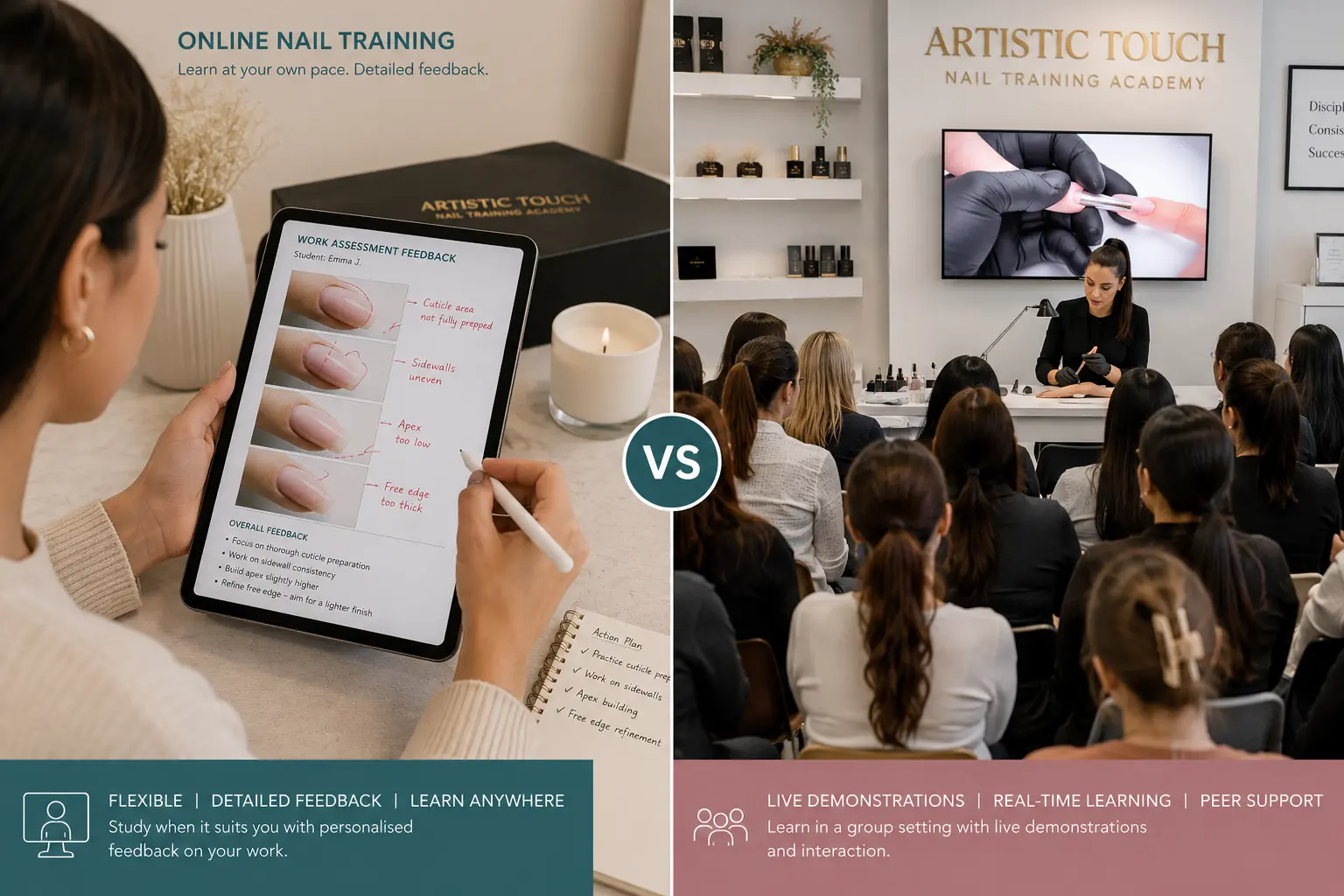 Comparison of online nail training with detailed individual feedback on tablet versus in-person group classroom with distant demonstration observation