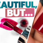 Dual form colour technique showing dark red gel polish applied inside dual forms before builder gel