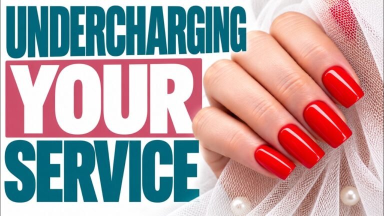 Red Russian Manicure result with the words Undercharging Your Service, about Russian Manicure pricing for nail technicians